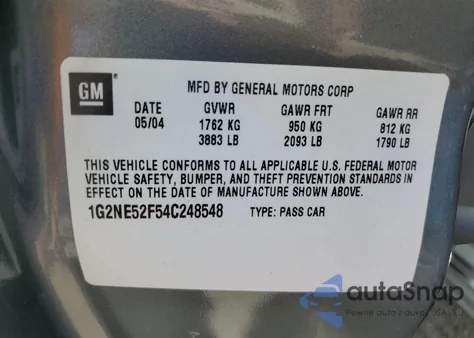 2004 Pontiac Grand Am Se z USA, uszkodzony, nr VIN 1G2NE52F54C248548